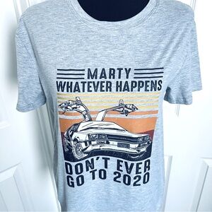 New! Back To Future Inspired Funny 2020 Light Grey Graphic Tee Size Medium